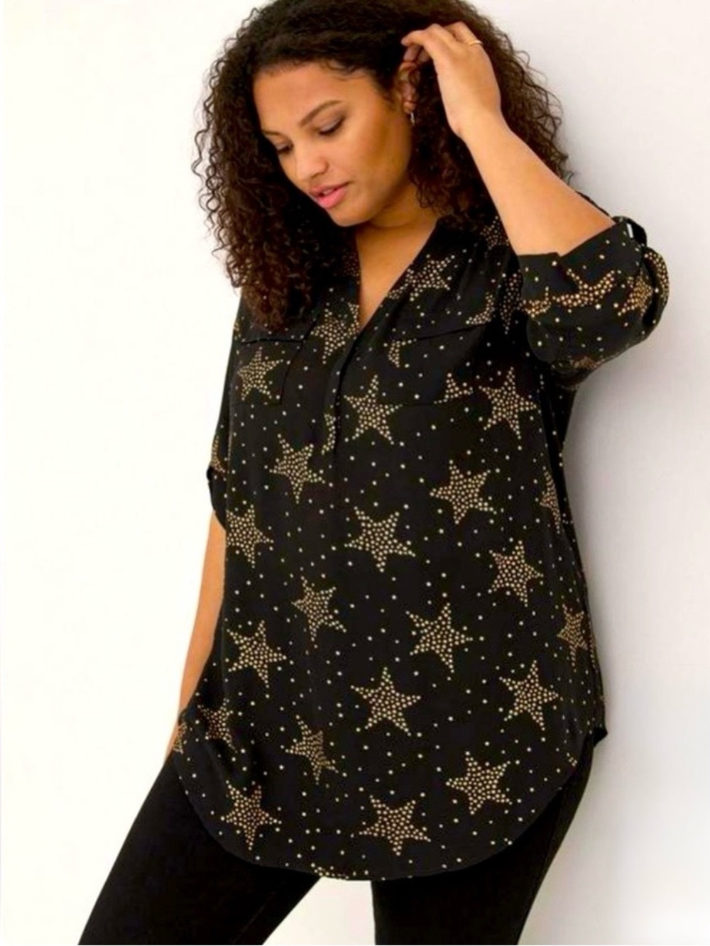 NWT Torrid metallic gold and black star shirt button down 2X(18-20)